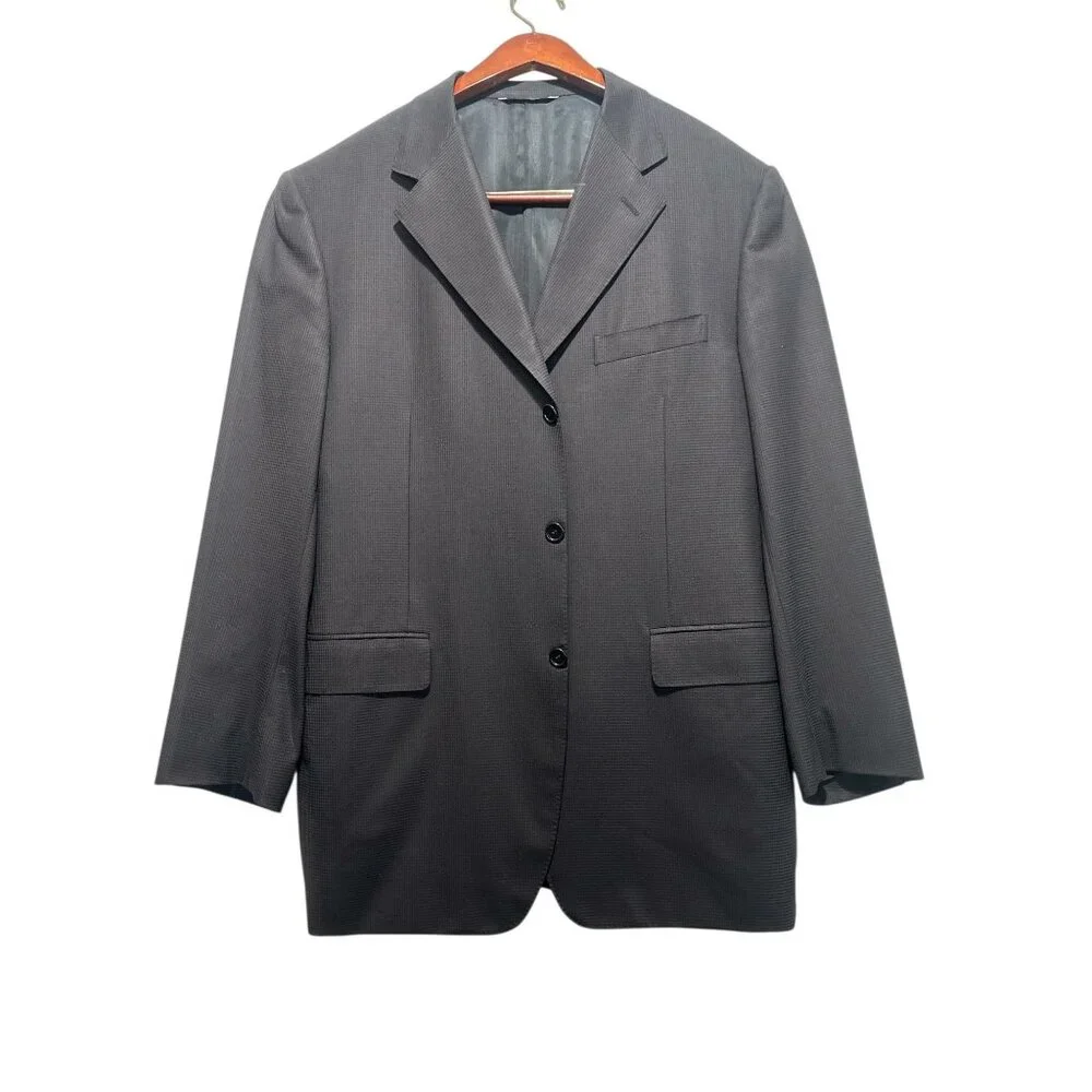 Canali 2 Piece Suit 3 Buttons Blazer Pleated Dress Pans Mens 52R Wool Inseam 30